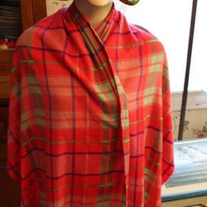 Plaid Shawl And/or Scarf Pretty Pastel  Colors 27" x 43" Fringed Edges